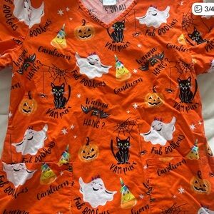 Scrubstar Orange Halloween Themed Top